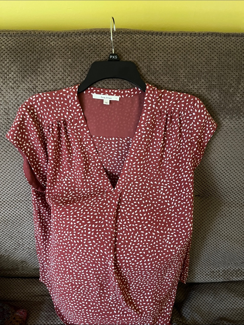 Fun 2 Fun Rust Red Dot-Print V-Neck Blouse